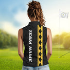 Yellow Argyle Golf Sleeveless Polo Shirt Custom Name Golf Shirt Golf Ball Argyle Golf Team Shirts