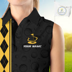 Yellow Argyle Golf Sleeveless Polo Shirt Custom Name Golf Shirt Golf Ball Argyle Golf Team Shirts