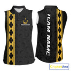 Yellow Argyle Golf Sleeveless Polo Shirt Custom Name Golf Shirt Golf Ball Argyle Golf Team Shirts