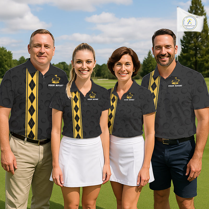 Yellow Argyle Golf Polo Shirt Custom Name Golf Shirt Golf Ball Argyle Golf Team Shirts