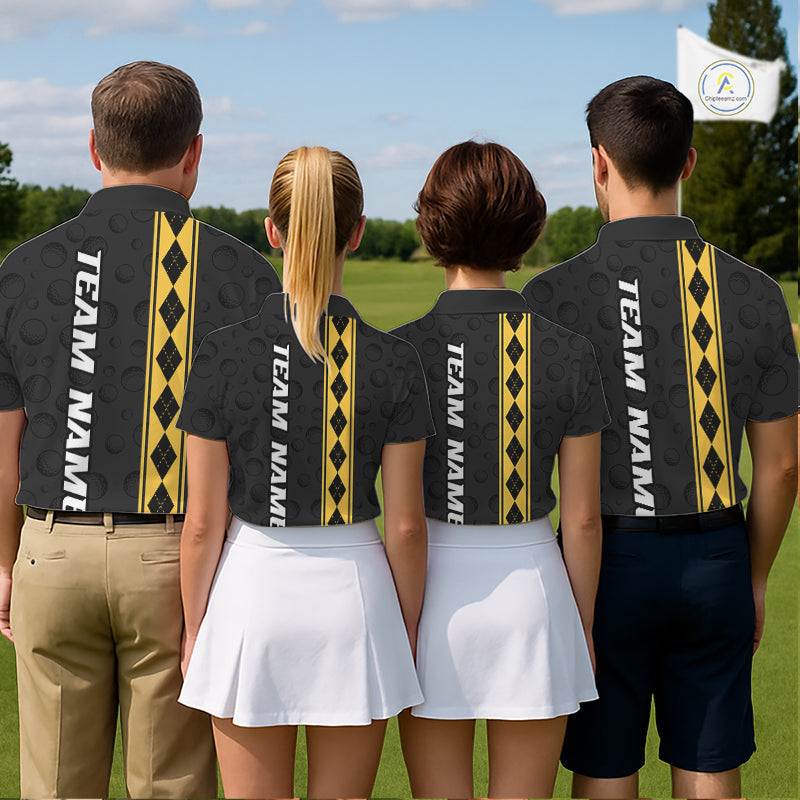 Yellow Argyle Golf Polo Shirt Custom Name Golf Shirt Golf Ball Argyle Golf Team Shirts