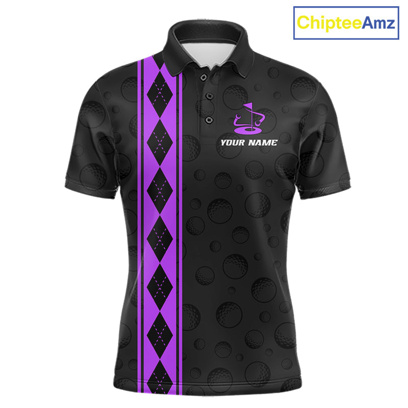 Purple Argyle Golf Polo Shirt Custom Name Golf Shirt Golf Ball Argyle Golf Team Shirts