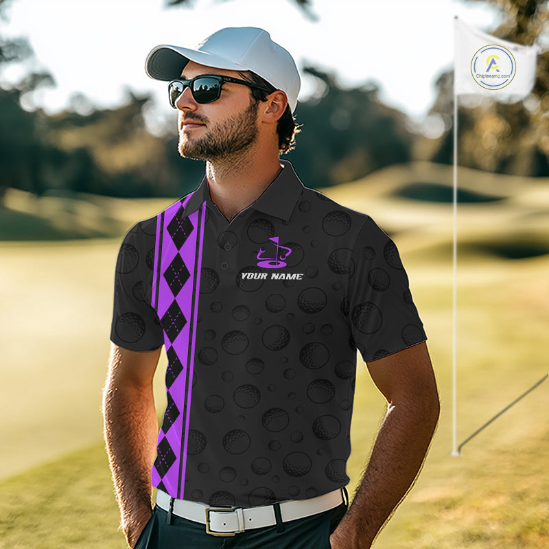 Purple Argyle Golf Polo Shirt Custom Name Golf Shirt Golf Ball Argyle Golf Team Shirts
