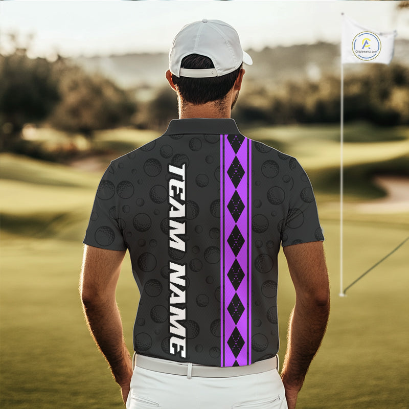 Purple Argyle Golf Polo Shirt Custom Name Golf Shirt Golf Ball Argyle Golf Team Shirts