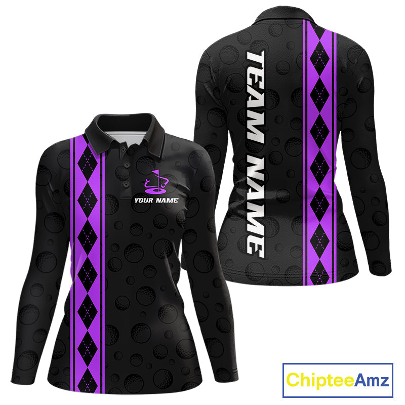 Purple Argyle Golf Polo Shirt Custom Name Golf Shirt Golf Ball Argyle Golf Team Shirts