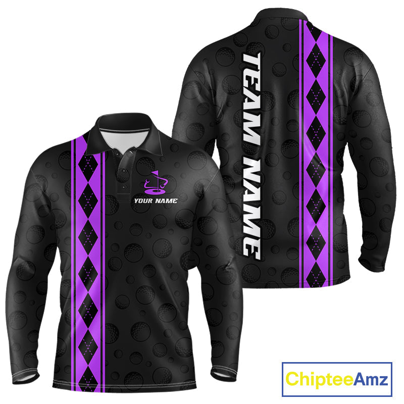 Purple Argyle Golf Polo Shirt Custom Name Golf Shirt Golf Ball Argyle Golf Team Shirts
