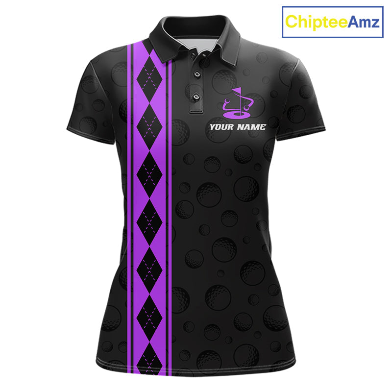 Purple Argyle Golf Polo Shirt Custom Name Golf Shirt Golf Ball Argyle Golf Team Shirts