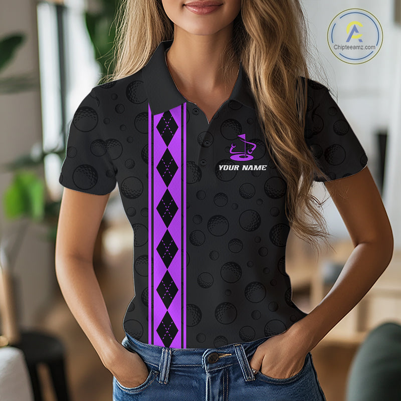 Purple Argyle Golf Polo Shirt Custom Name Golf Shirt Golf Ball Argyle Golf Team Shirts