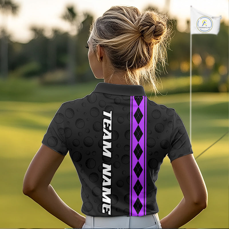 Purple Argyle Golf Polo Shirt Custom Name Golf Shirt Golf Ball Argyle Golf Team Shirts