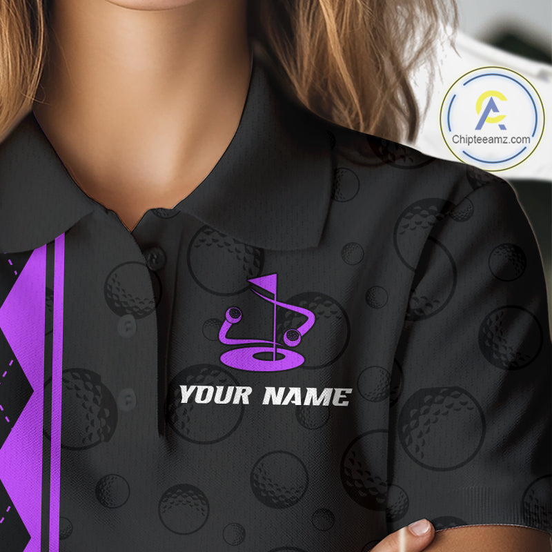 Purple Argyle Golf Polo Shirt Custom Name Golf Shirt Golf Ball Argyle Golf Team Shirts