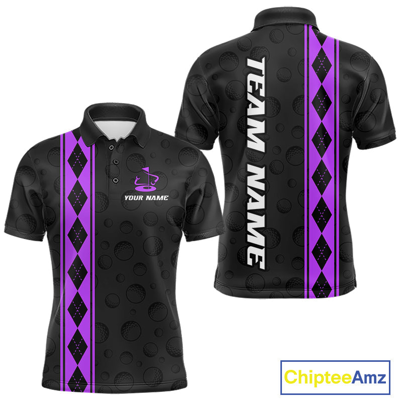 Purple Argyle Golf Polo Shirt Custom Name Golf Shirt Golf Ball Argyle Golf Team Shirts