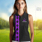 Purple Argyle Golf Sleeveless Polo Shirt Custom Name Golf Shirt Golf Ball Argyle Golf Team Shirts