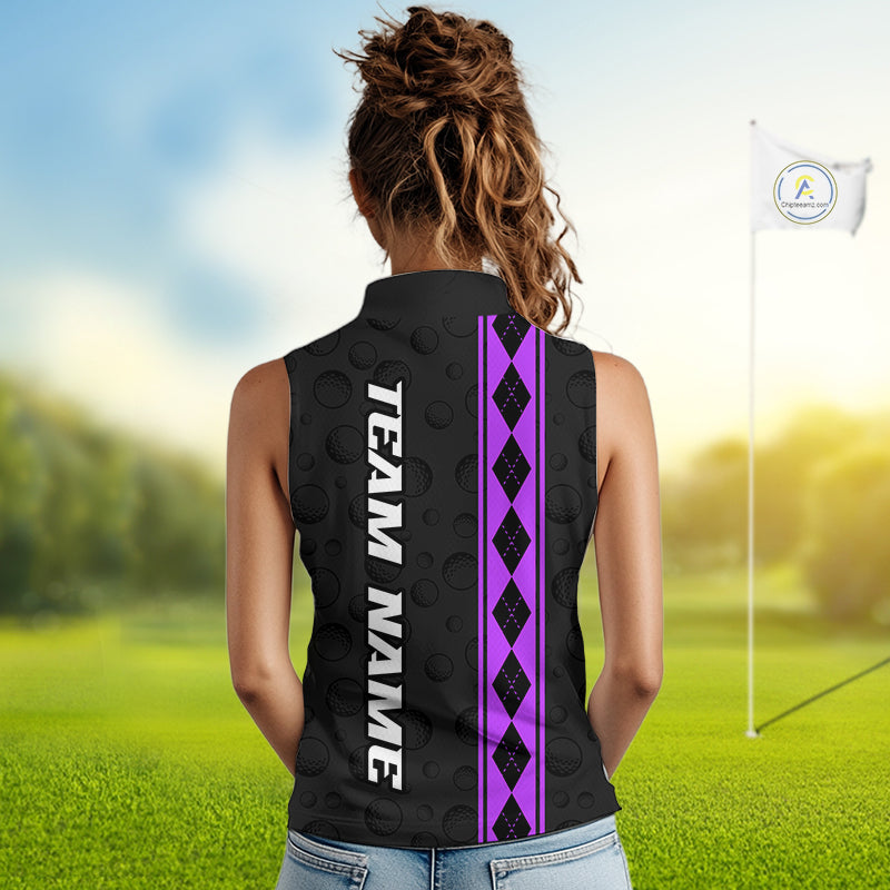 Purple Argyle Golf Sleeveless Polo Shirt Custom Name Golf Shirt Golf Ball Argyle Golf Team Shirts