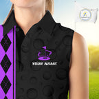 Purple Argyle Golf Sleeveless Polo Shirt Custom Name Golf Shirt Golf Ball Argyle Golf Team Shirts