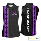 Purple Argyle Golf Sleeveless Polo Shirt Custom Name Golf Shirt Golf Ball Argyle Golf Team Shirts