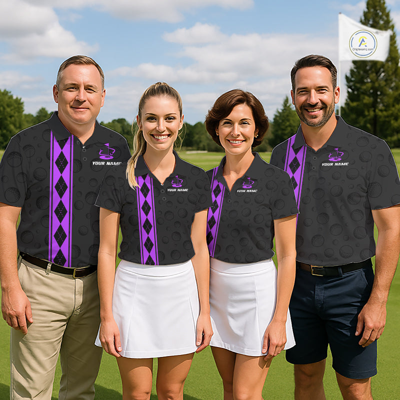 Purple Argyle Golf Polo Shirt Custom Name Golf Shirt Golf Ball Argyle Golf Team Shirts