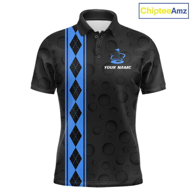 Blue Argyle Golf Polo Shirt Custom Name Golf Shirt Golf Ball Argyle Golf Team Shirts