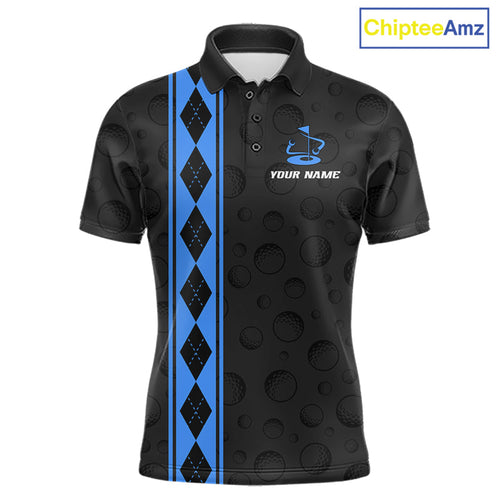 Blue Argyle Golf Polo Shirt Custom Name Golf Shirt Golf Ball Argyle Golf Team Shirts