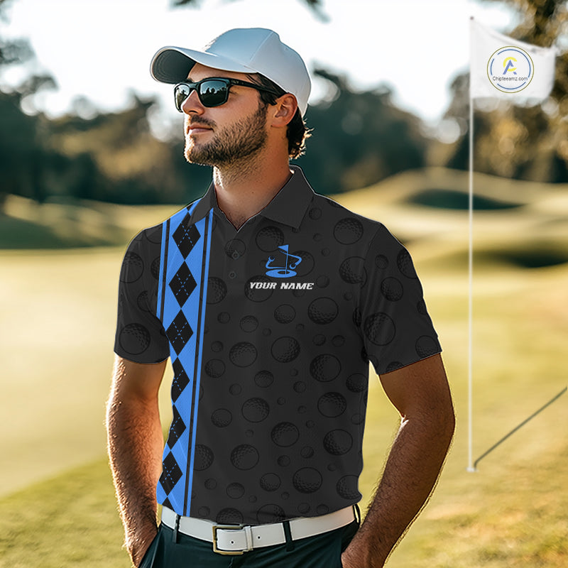 Blue Argyle Golf Polo Shirt Custom Name Golf Shirt Golf Ball Argyle Golf Team Shirts