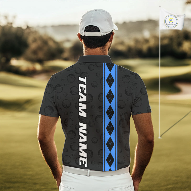 Blue Argyle Golf Polo Shirt Custom Name Golf Shirt Golf Ball Argyle Golf Team Shirts