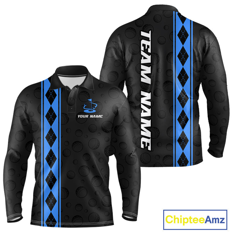 Blue Argyle Golf Polo Shirt Custom Name Golf Shirt Golf Ball Argyle Golf Team Shirts