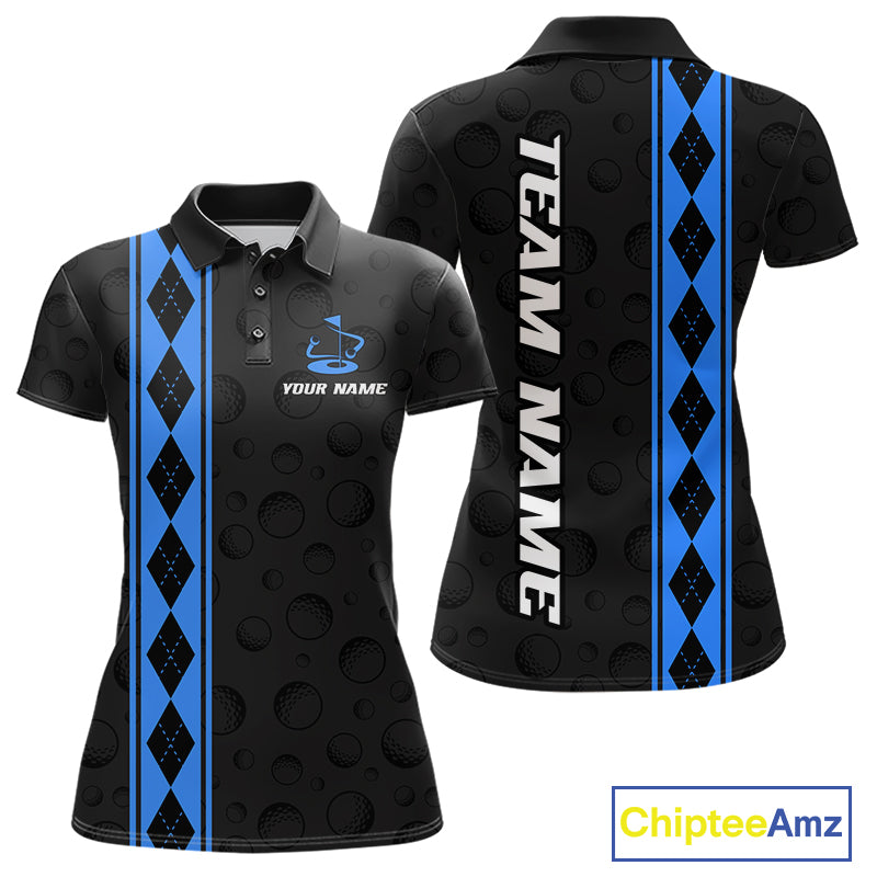 Blue Argyle Golf Polo Shirt Custom Name Golf Shirt Golf Ball Argyle Golf Team Shirts