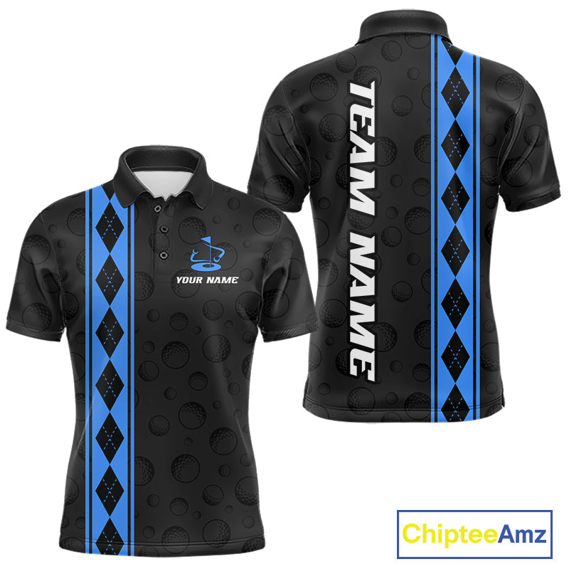 Blue Argyle Golf Polo Shirt Custom Name Golf Shirt Golf Ball Argyle Golf Team Shirts