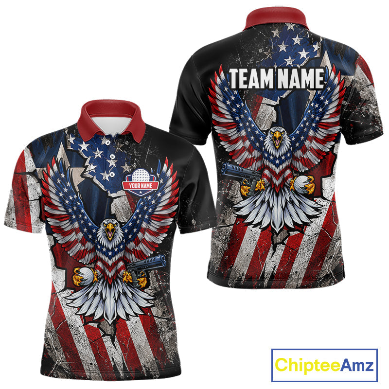 Gun Eagle Golf Polo Shirt Custom Texas Flag Golf Jersey US Flag Patriotic Golf Apparel