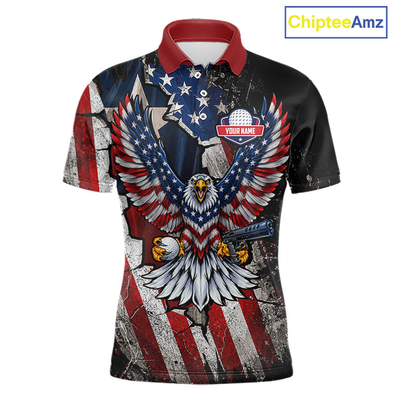 Gun Eagle Golf Polo Shirt Custom Texas Flag Golf Jersey US Flag Patriotic Golf Apparel