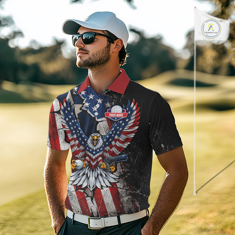 Gun Eagle Golf Polo Shirt Custom Texas Flag Golf Jersey US Flag Patriotic Golf Apparel