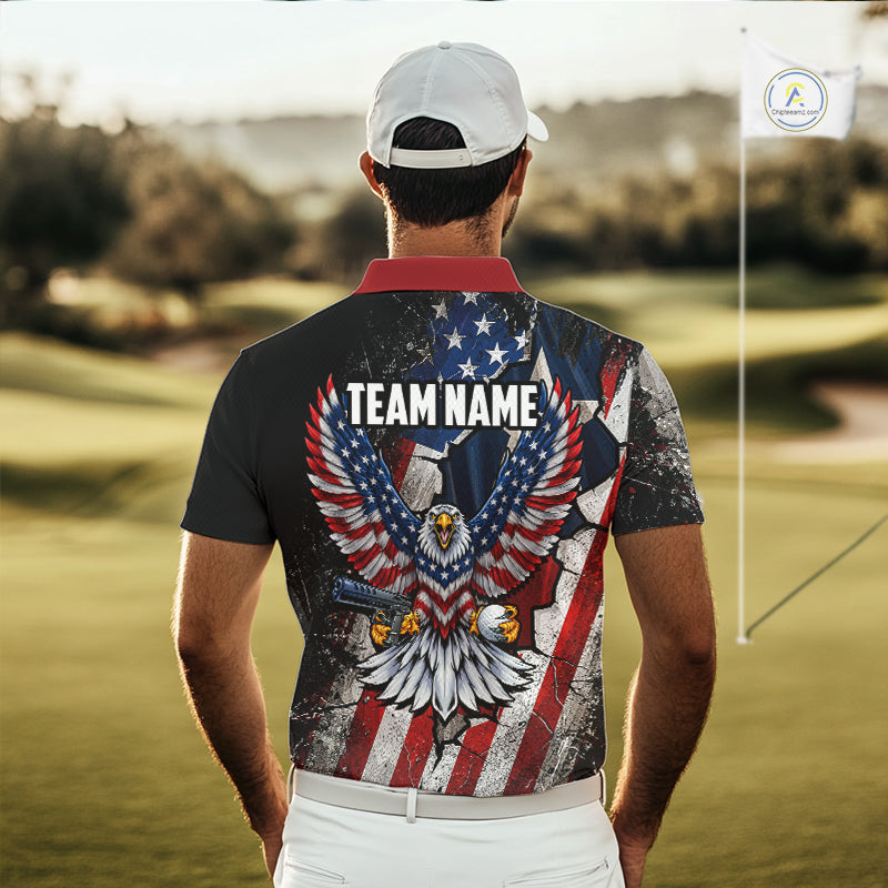 Gun Eagle Golf Polo Shirt Custom Texas Flag Golf Jersey US Flag Patriotic Golf Apparel