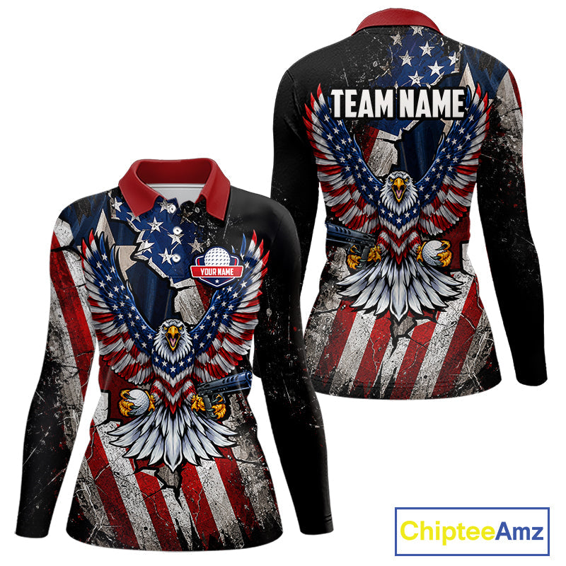 Gun Eagle Golf Polo Shirt Custom Texas Flag Golf Jersey US Flag Patriotic Golf Apparel