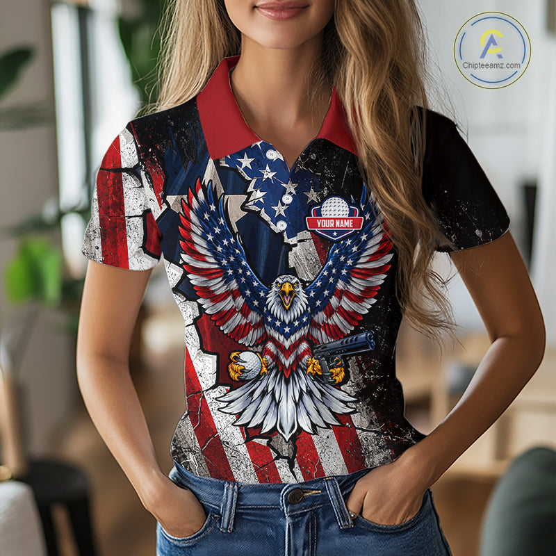 Gun Eagle Golf Polo Shirt Custom Texas Flag Golf Jersey US Flag Patriotic Golf Apparel