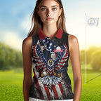 Gun Eagle Golf Sleeveless Polo Shirt Custom Texas Flag Golf Jersey US Flag Patriotic Golf Apparel