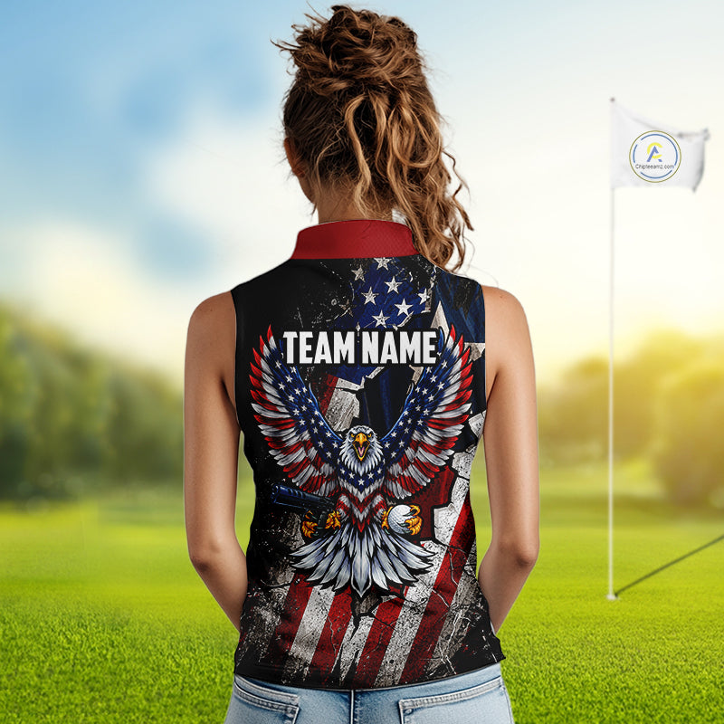 Gun Eagle Golf Sleeveless Polo Shirt Custom Texas Flag Golf Jersey US Flag Patriotic Golf Apparel
