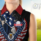 Gun Eagle Golf Sleeveless Polo Shirt Custom Texas Flag Golf Jersey US Flag Patriotic Golf Apparel