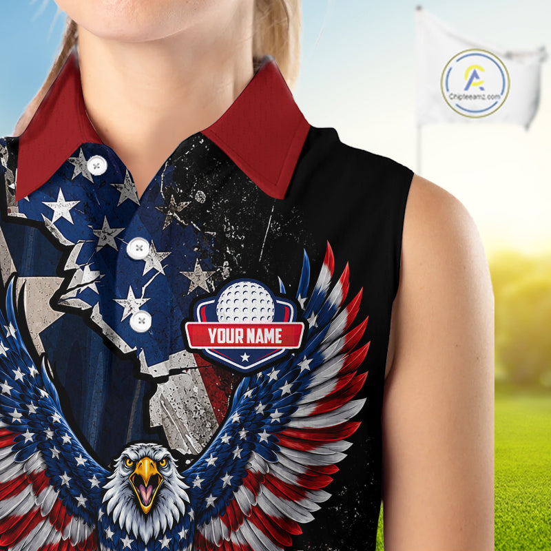 Gun Eagle Golf Sleeveless Polo Shirt Custom Texas Flag Golf Jersey US Flag Patriotic Golf Apparel