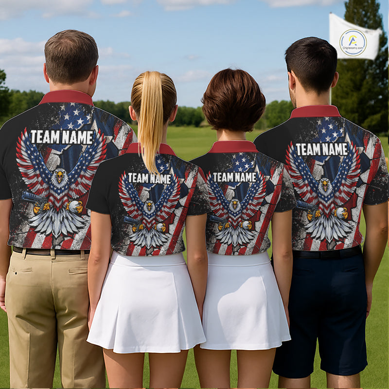 Gun Eagle Golf Polo Shirt Custom Texas Flag Golf Jersey US Flag Patriotic Golf Apparel