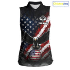 Vintage American Flag Patriotic Pickleball Sleeveless Polo Custom Eagle Pickleball Outfits