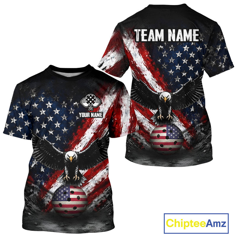 Vintage American Flag Patriotic Pickleball T-Shirt Custom Eagle Pickleball Outfits
