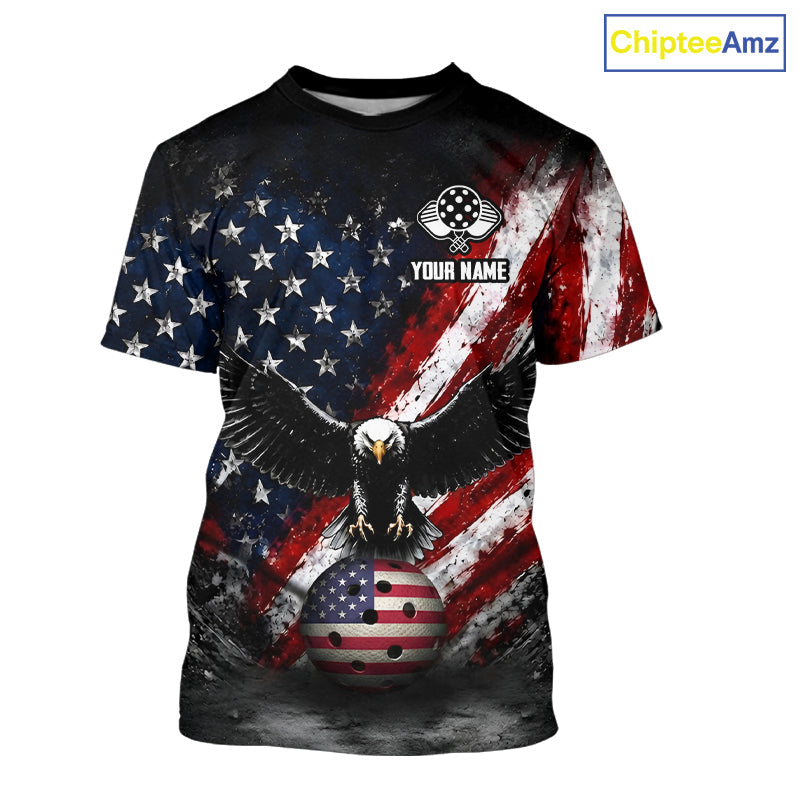 Vintage American Flag Patriotic Pickleball T-Shirt Custom Eagle Pickleball Outfits