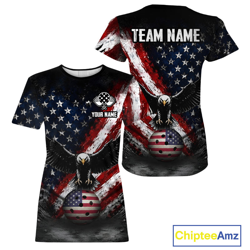 Vintage American Flag Patriotic Pickleball T-Shirt Custom Eagle Pickleball Outfits