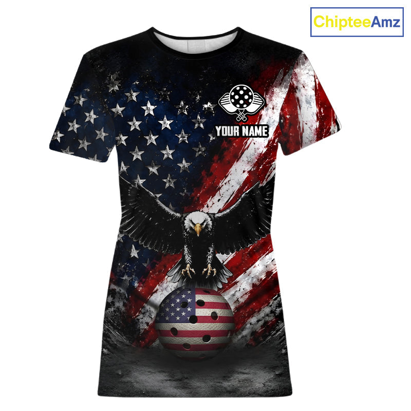 Vintage American Flag Patriotic Pickleball T-Shirt Custom Eagle Pickleball Outfits