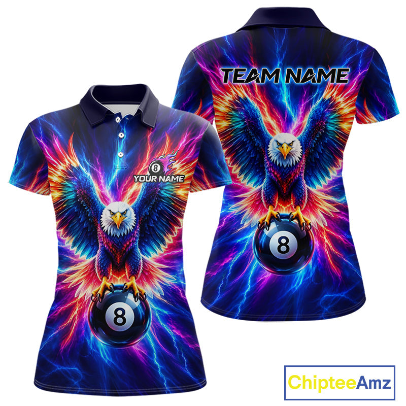 Eagle Billiard Polo 1/4-Zip Shirt Custom Neon Colorful Thunder 8 Ball Pool Jersey Gift