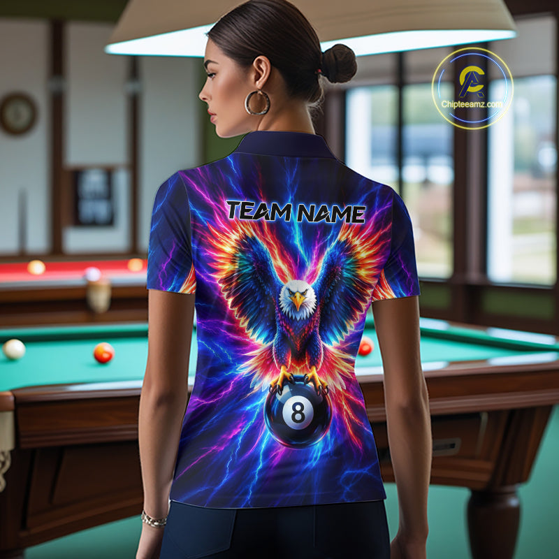 Eagle Billiard Polo 1/4-Zip Shirt Custom Neon Colorful Thunder 8 Ball Pool Jersey Gift