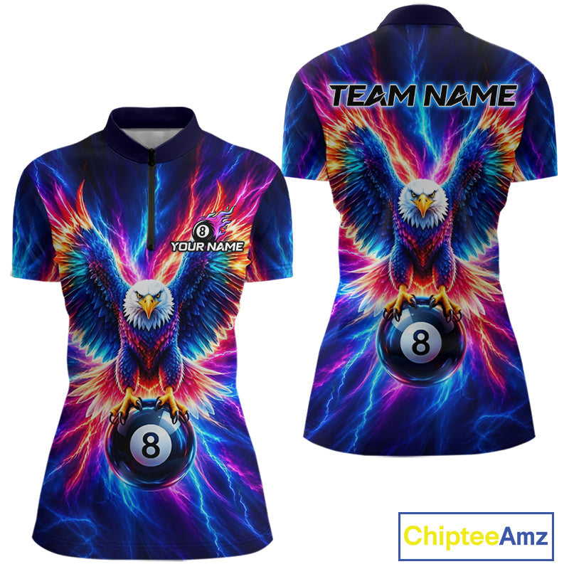 Eagle Billiard Polo 1/4-Zip Shirt Custom Neon Colorful Thunder 8 Ball Pool Jersey Gift