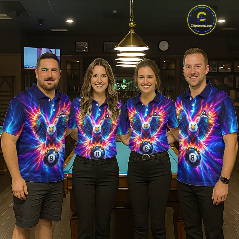 Eagle Billiard Polo 1/4-Zip Shirt Custom Neon Colorful Thunder 8 Ball Pool Jersey Gift