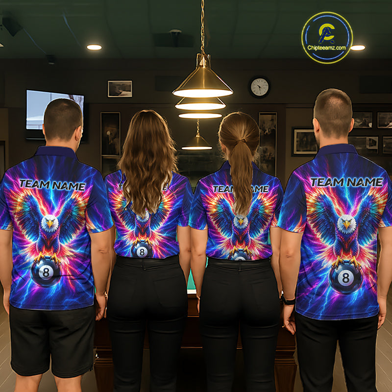 Eagle Billiard Polo 1/4-Zip Shirt Custom Neon Colorful Thunder 8 Ball Pool Jersey Gift