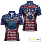 Grunge American Flag Bowling Polo & 1/4 Zip Shirts Custom Patriotic Team Bowling Jerseys