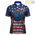 Grunge American Flag Bowling Polo & 1/4 Zip Shirts Custom Patriotic Team Bowling Jerseys